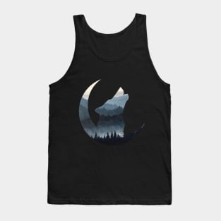 Wolf mountain landscape silhouette howling to the moon Tank Top